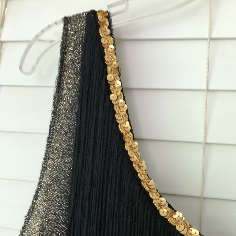 Flapper Girl Dress Roaring 20’s Halloween Costume Metallic Fringe Black One Size - Picture 5 of 7